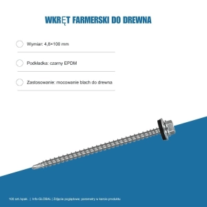 Wkręty farmerskie do blachy 4,8x100 mm do drewna – ocynk, 100 szt.